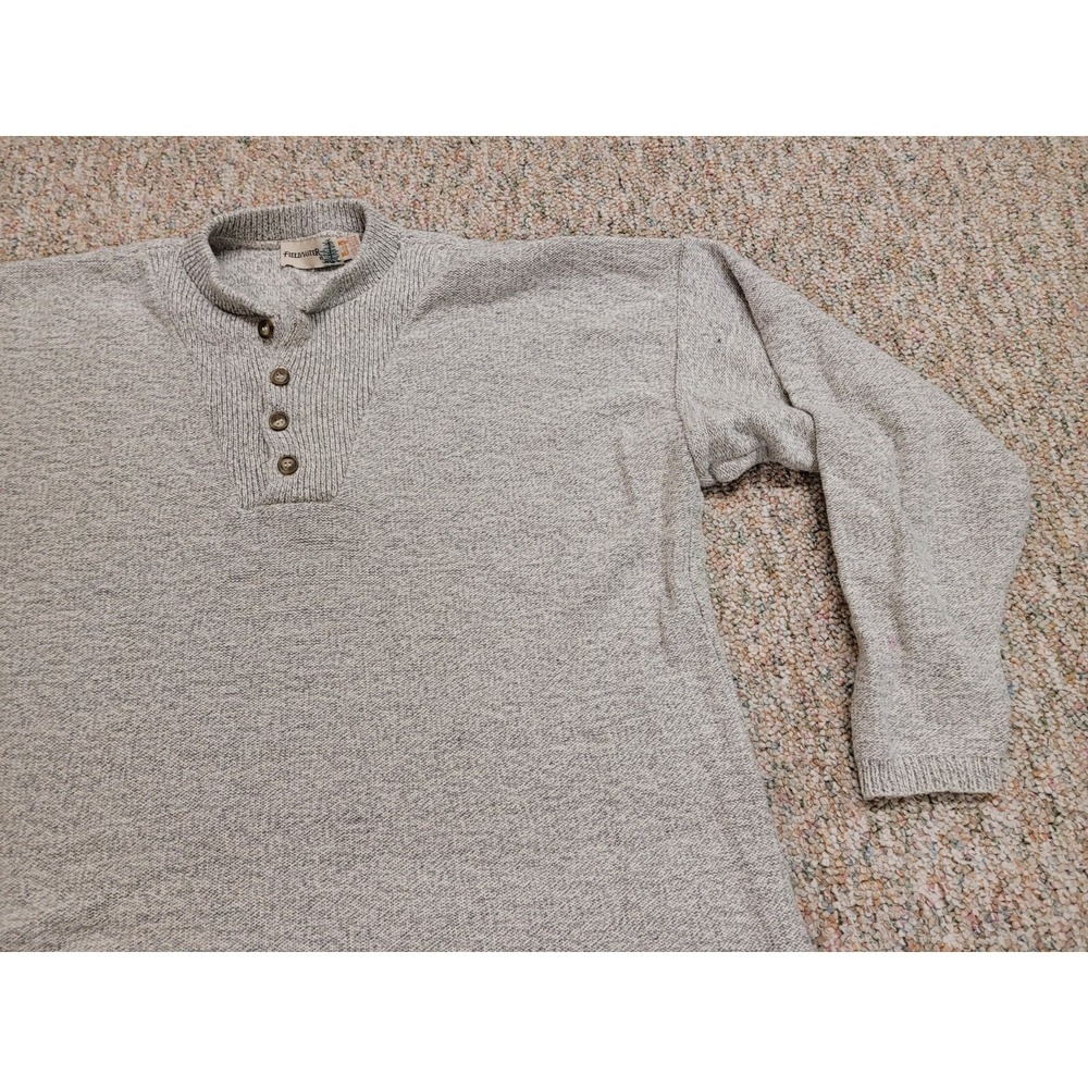 Fieldmaster Henley Sweater Mens 2XL Gray Vintage Cotton Knit Made in USA 90s - Picture 8 of 16